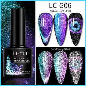 LILYCUTE 7ml 9D Reflective Cat Magnetic Gel Nail Polish Glitter Vernis Semi Permanent Soak Off Magnetic UV Gel Nail Art Gel