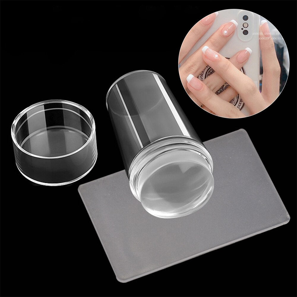 French Nail Template Transparent Silicone Nail Stamps Mold Stamping Template Scraper Transfer Hot Stamping Decal Nail Tool Set