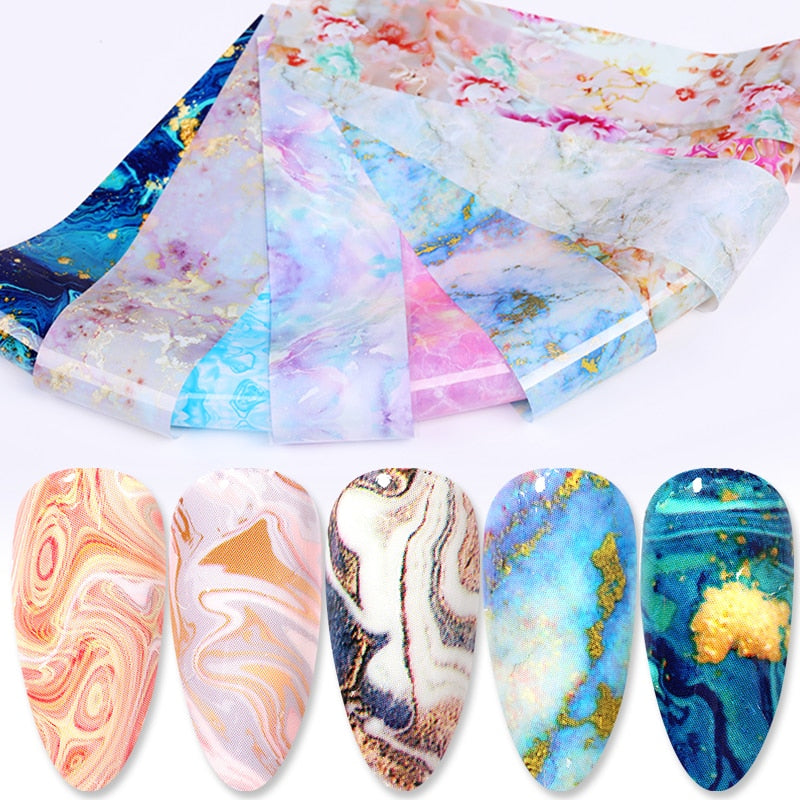 10 Sheets Nail Transfer Foil Marble Nail Art Stickers Retro Pattern Nail Art Decals DIY Nails Accessories 4*100cm