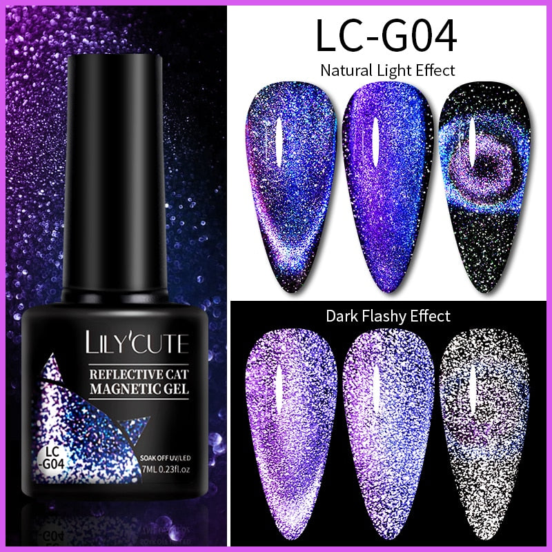 LILYCUTE 7ML 9D Cat Magnetic Gel Polish Set Semi Permanent Soak Off UV LED Glitter Nails Magnet Stick Black Gel Needed