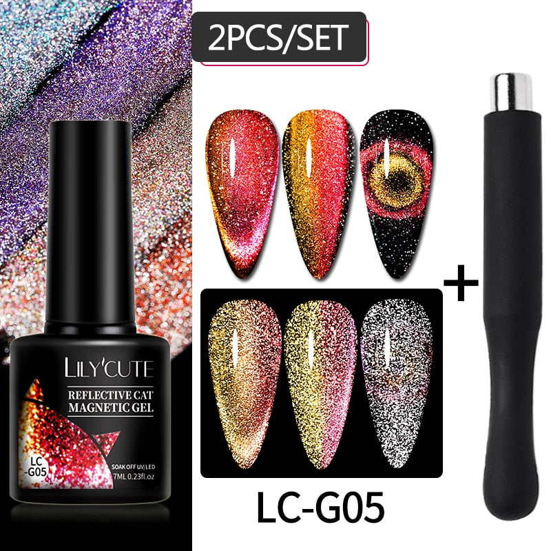 LILYCUTE 7ML 9D Cat Magnetic Gel Polish Set Semi Permanent Soak Off UV LED Glitter Nails Magnet Stick Black Gel Needed