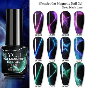 LILYCUTE 7ML 9D Cat Magnetic Gel Polish Set Semi Permanent Soak Off UV LED Glitter Nails Magnet Stick Black Gel Needed