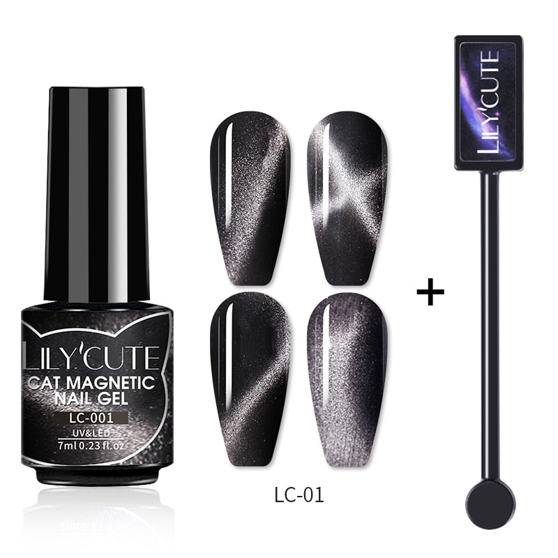 LILYCUTE 7ML 9D Cat Magnetic Gel Polish Set Semi Permanent Soak Off UV LED Glitter Nails Magnet Stick Black Gel Needed