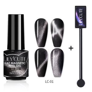 LILYCUTE 7ML 9D Cat Magnetic Gel Polish Set Semi Permanent Soak Off UV LED Glitter Nails Magnet Stick Black Gel Needed