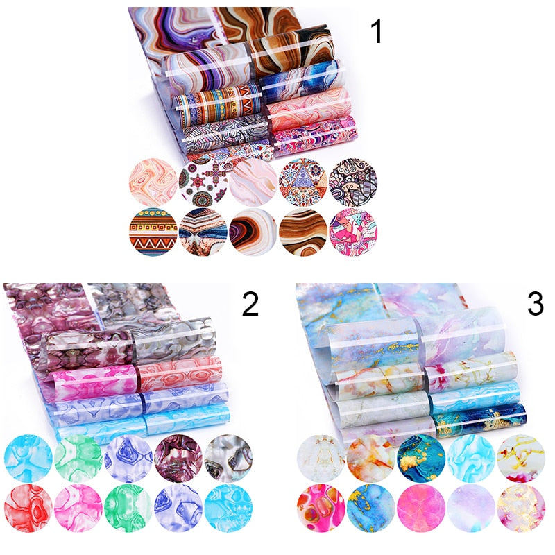 10 Sheets Nail Transfer Foil Marble Nail Art Stickers Retro Pattern Nail Art Decals DIY Nails Accessories 4*100cm