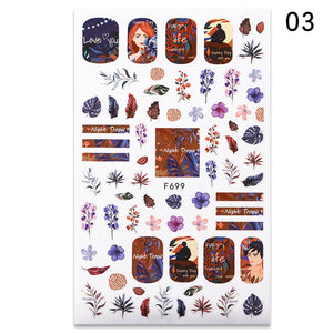 1 Sheet 3D Floral Nail Sticker Adhesive Plants Colorful Beautiful Flowers Nail Transfer Sticker Decals Nail Art Decoration