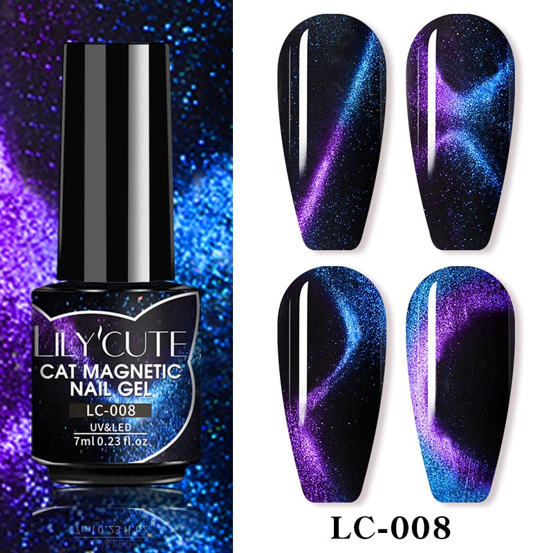 LILYCUTE 7ML 9D Cat Magnetic Gel Polish Set Semi Permanent Soak Off UV LED Glitter Nails Magnet Stick Black Gel Needed