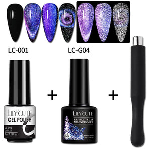 LILYCUTE 7ML 9D Cat Magnetic Gel Polish Set Semi Permanent Soak Off UV LED Glitter Nails Magnet Stick Black Gel Needed