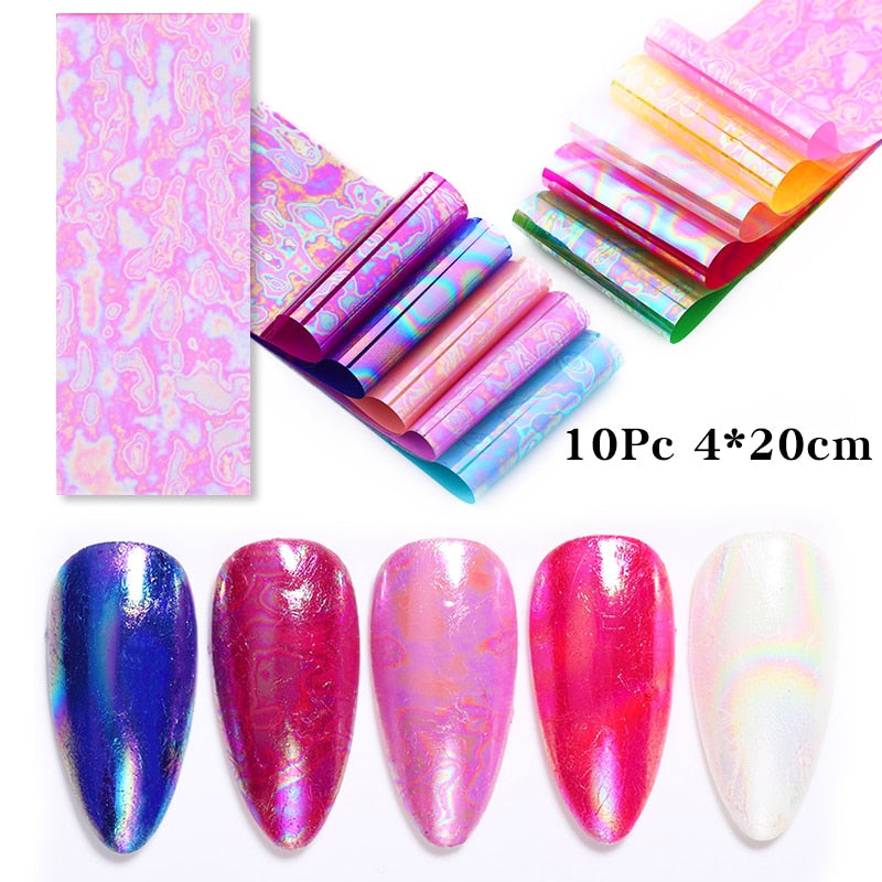 10 Sheets Nail Transfer Foil Marble Nail Art Stickers Retro Pattern Nail Art Decals DIY Nails Accessories 4*100cm