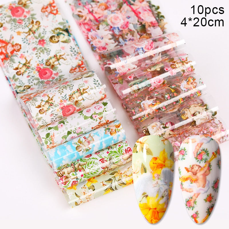 10 Sheets Nail Transfer Foil Marble Nail Art Stickers Retro Pattern Nail Art Decals DIY Nails Accessories 4*100cm