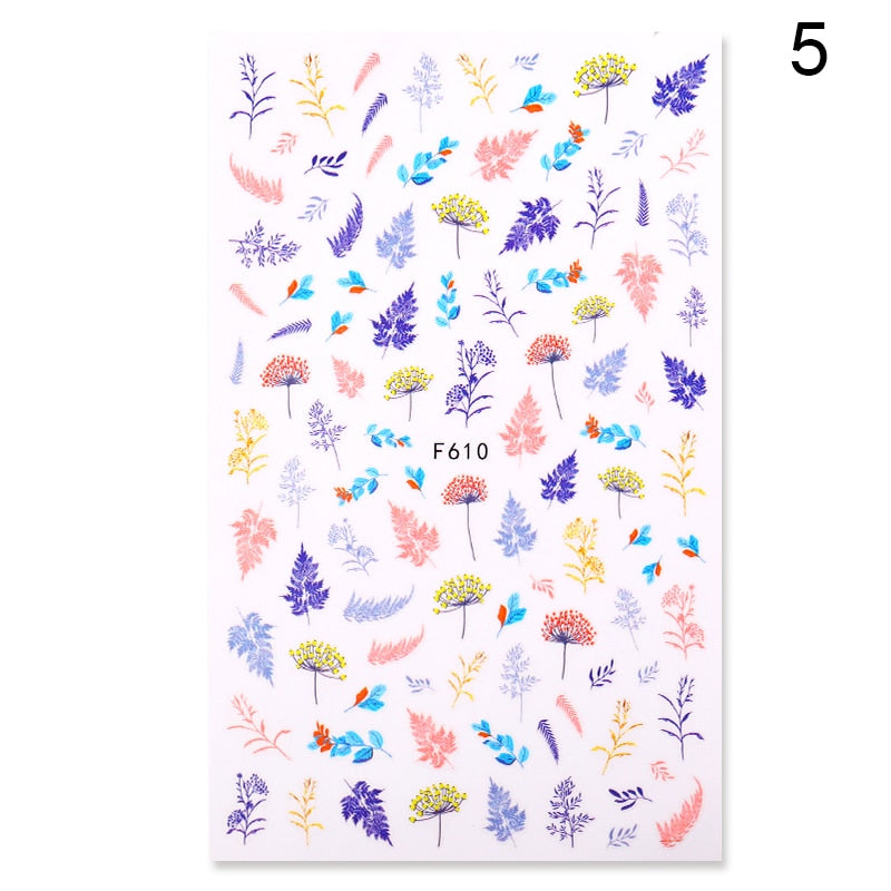 1 Sheet 3D Floral Nail Sticker Adhesive Plants Colorful Beautiful Flowers Nail Transfer Sticker Decals Nail Art Decoration