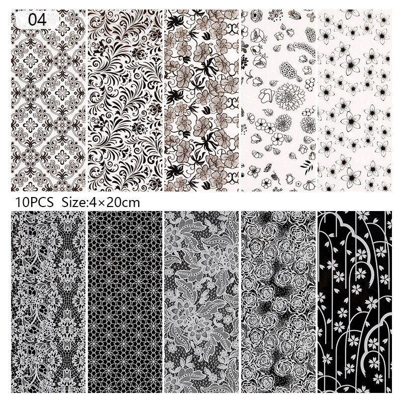 10 Sheets Nail Transfer Foil Marble Nail Art Stickers Retro Pattern Nail Art Decals DIY Nails Accessories 4*100cm