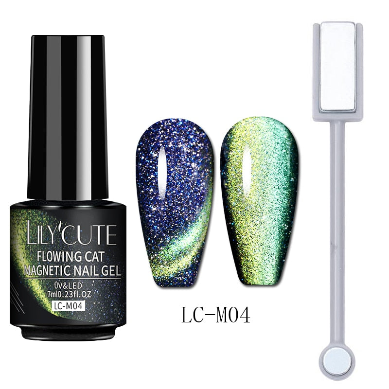 LILYCUTE 7ML 9D Cat Magnetic Gel Polish Set Semi Permanent Soak Off UV LED Glitter Nails Magnet Stick Black Gel Needed