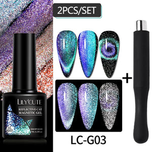 LILYCUTE 7ML 9D Cat Magnetic Gel Polish Set Semi Permanent Soak Off UV LED Glitter Nails Magnet Stick Black Gel Needed