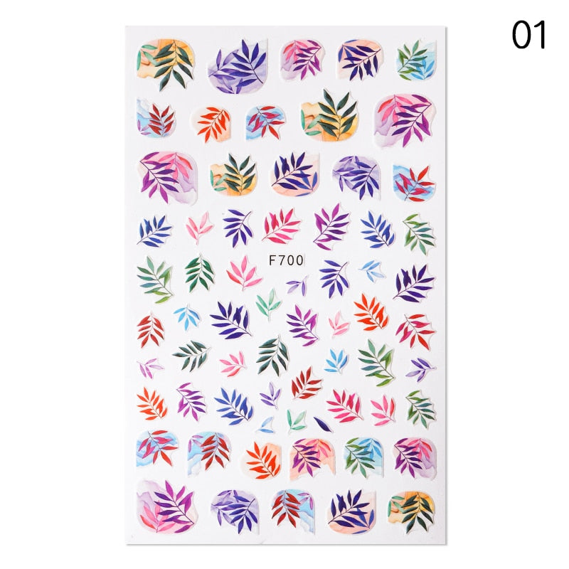 1 Sheet 3D Floral Nail Sticker Adhesive Plants Colorful Beautiful Flowers Nail Transfer Sticker Decals Nail Art Decoration