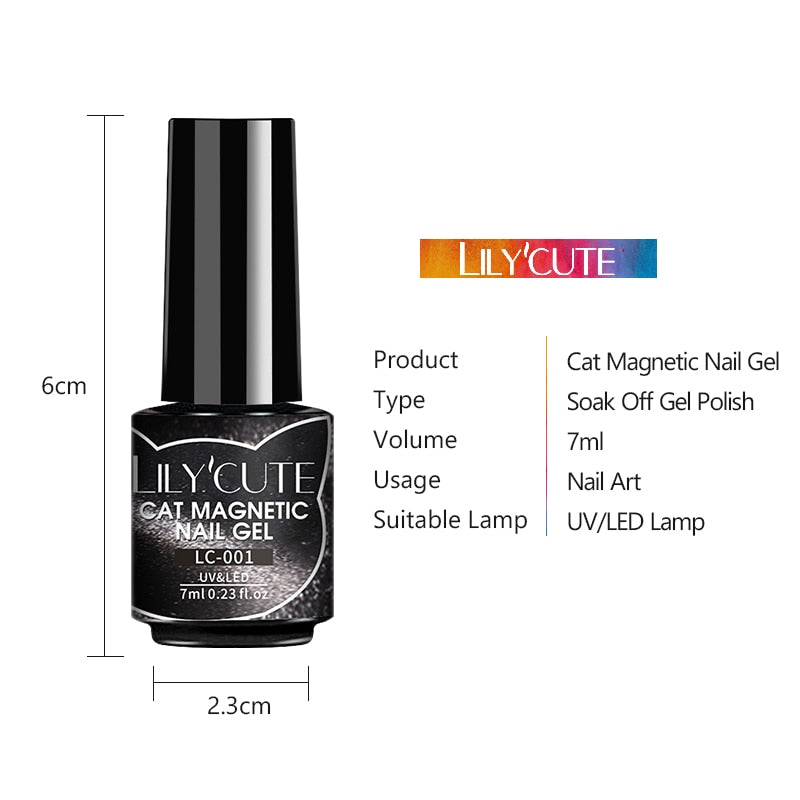 LILYCUTE 7ML 9D Cat Magnetic Gel Polish Set Semi Permanent Soak Off UV LED Glitter Nails Magnet Stick Black Gel Needed