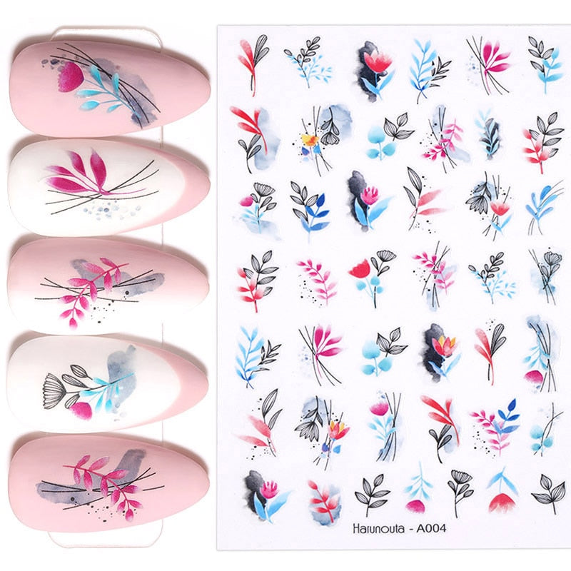 1 Sheet 3D Floral Nail Sticker Adhesive Plants Colorful Beautiful Flowers Nail Transfer Sticker Decals Nail Art Decoration