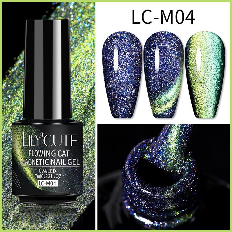 LILYCUTE 7ML 9D Cat Magnetic Gel Polish Set Semi Permanent Soak Off UV LED Glitter Nails Magnet Stick Black Gel Needed