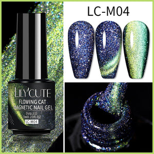 LILYCUTE 7ml 9D Reflective Cat Magnetic Gel Nail Polish Glitter Vernis Semi Permanent Soak Off Magnetic UV Gel Nail Art Gel