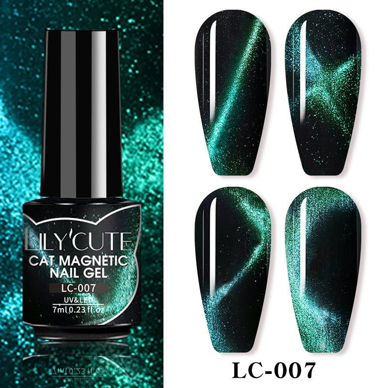 LILYCUTE 7ml 9D Reflective Cat Magnetic Gel Nail Polish Glitter Vernis Semi Permanent Soak Off Magnetic UV Gel Nail Art Gel