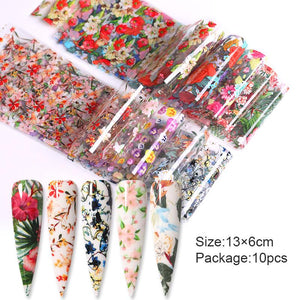 10 Sheets Nail Transfer Foil Marble Nail Art Stickers Retro Pattern Nail Art Decals DIY Nails Accessories 4*100cm