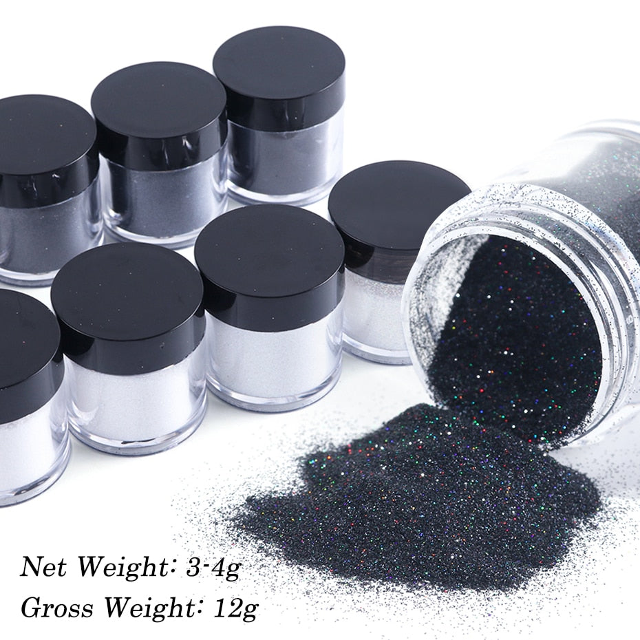 1 Box Nail Art Sugar Powder Black White Dipping Powder Dust Nail Art Pigment Glitter Laser Sequin Decoration Manicure JIMN-1