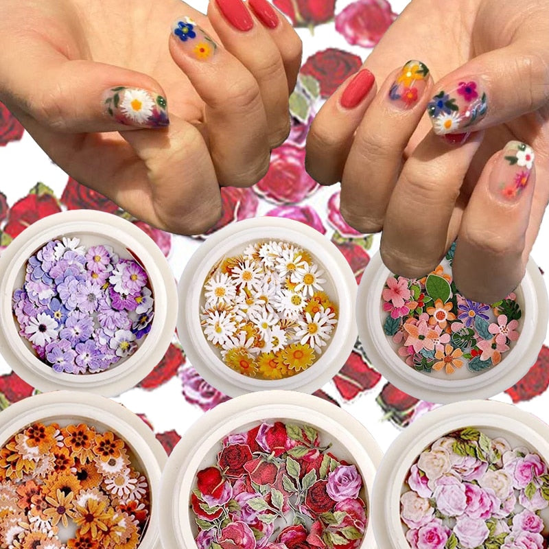 Nail Art Color Mixed Flower  Wood Pulp Piece Small Daisy Rose  Fresh Pastoral Nail Dried Flower Patch  DIY Nail Art Decoration