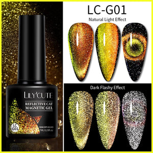 LILYCUTE 7ml 9D Reflective Cat Magnetic Gel Nail Polish Glitter Vernis Semi Permanent Soak Off Magnetic UV Gel Nail Art Gel