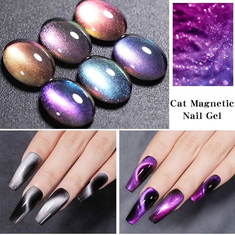 LILYCUTE 7ML 9D Cat Magnetic Gel Polish Set Semi Permanent Soak Off UV LED Glitter Nails Magnet Stick Black Gel Needed