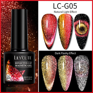 LILYCUTE 7ml 9D Reflective Cat Magnetic Gel Nail Polish Glitter Vernis Semi Permanent Soak Off Magnetic UV Gel Nail Art Gel