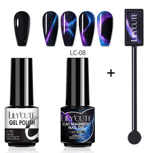 LILYCUTE 7ML 9D Cat Magnetic Gel Polish Set Semi Permanent Soak Off UV LED Glitter Nails Magnet Stick Black Gel Needed