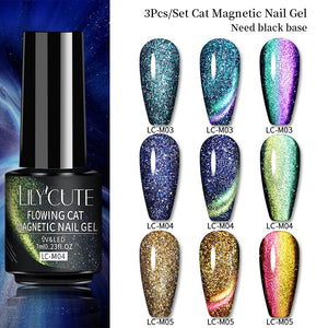 LILYCUTE 7ML 9D Cat Magnetic Gel Polish Set Semi Permanent Soak Off UV LED Glitter Nails Magnet Stick Black Gel Needed