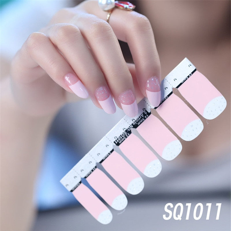 1sheet Korean Nail Polish Strips DIY Waterproof Nail Wraps Mixed Patterns Full Nail Patch Adhesive for Women Nail Art Stickers