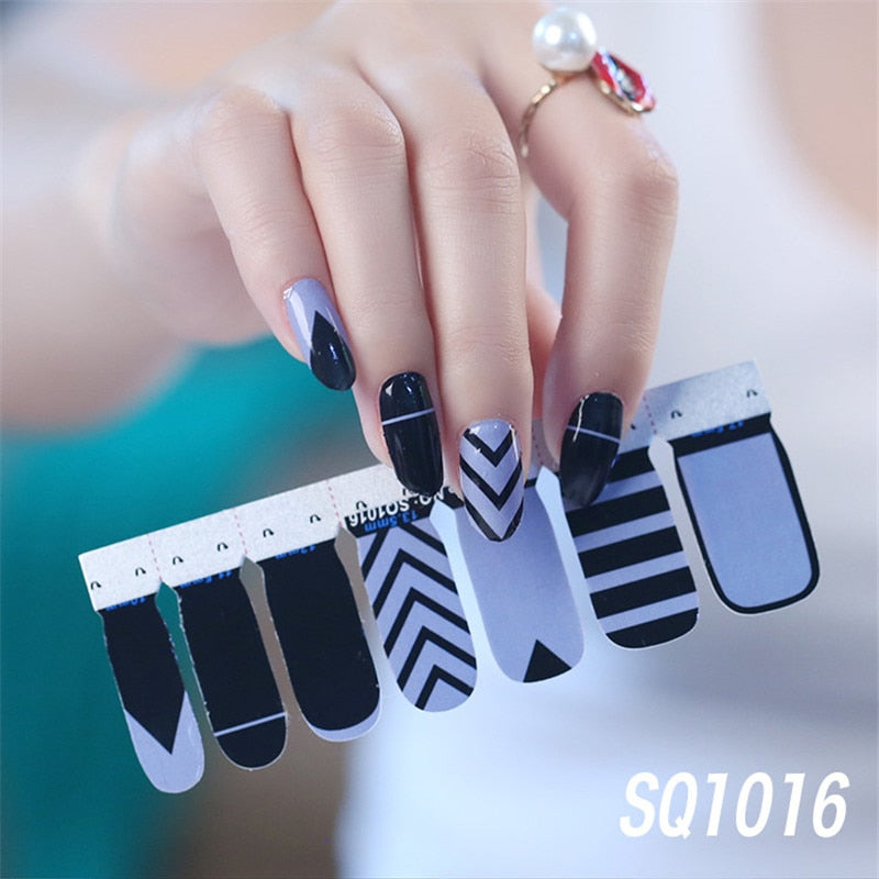 1sheet Korean Nail Polish Strips DIY Waterproof Nail Wraps Mixed Patterns Full Nail Patch Adhesive for Women Nail Art Stickers