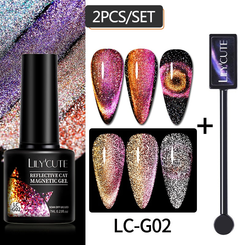 LILYCUTE 7ML 9D Cat Magnetic Gel Polish Set Semi Permanent Soak Off UV LED Glitter Nails Magnet Stick Black Gel Needed