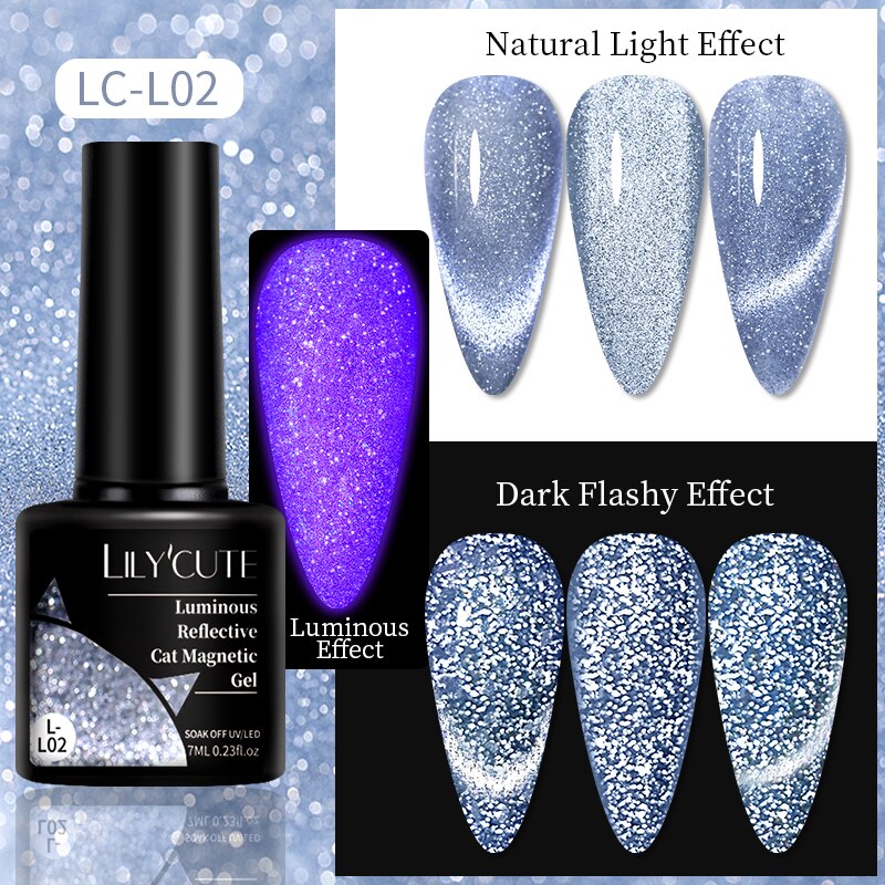 LILYCUTE 7ml 9D Reflective Cat Magnetic Gel Nail Polish Glitter Vernis Semi Permanent Soak Off Magnetic UV Gel Nail Art Gel