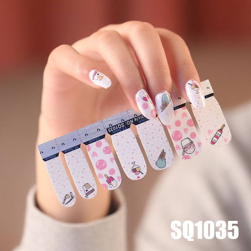 1sheet Korean Nail Polish Strips DIY Waterproof Nail Wraps Mixed Patterns Full Nail Patch Adhesive for Women Nail Art Stickers