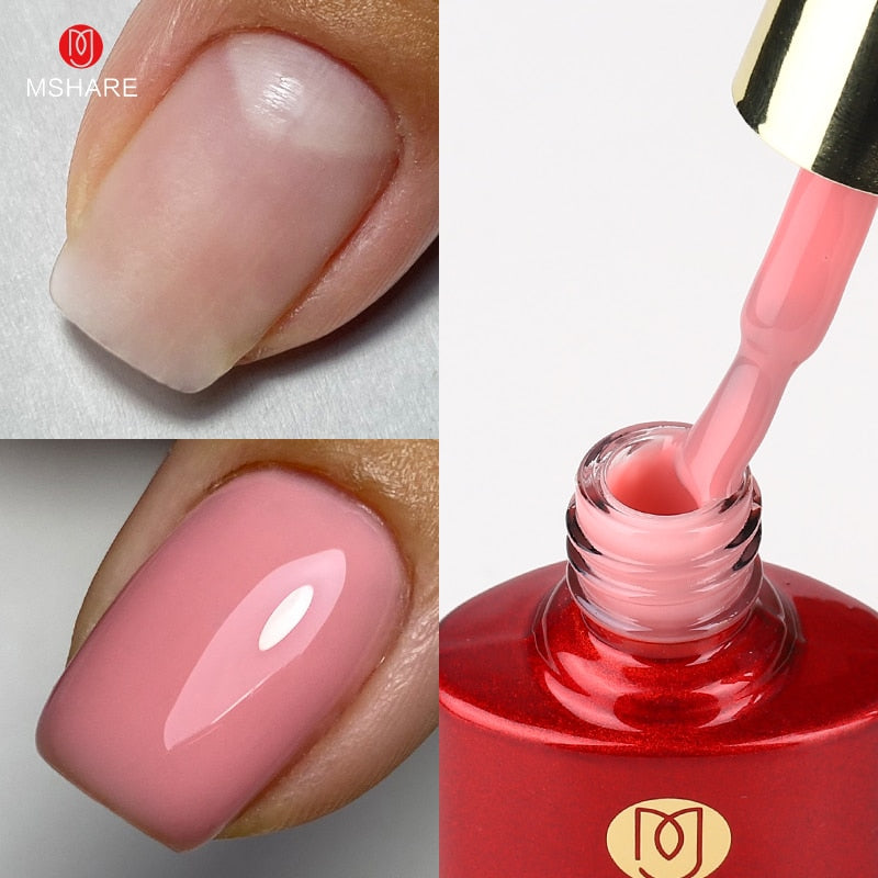 MSHARE Milky Pink Rubber Base Gel Glitter Camouflage Color Coat Nude Brown Soak Off Nails Gels Varnish Lacquer 10ml UV LED Gel