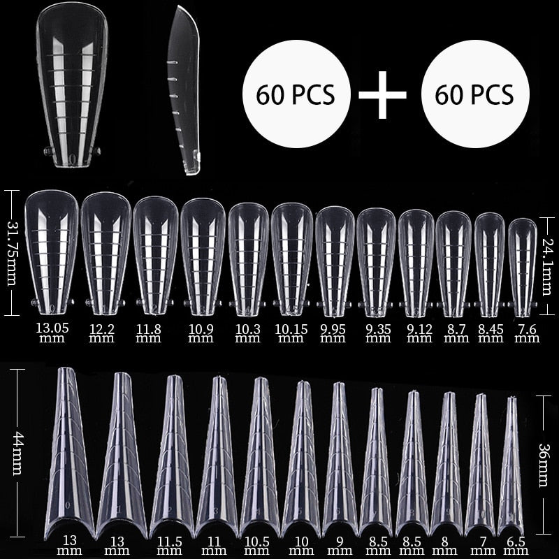 Acrylic Extension False Nail Tips Sculpted Full Cover Nail Tips Fake Finger UV Gel Polish Quick Building Mold Manicures Tool Set