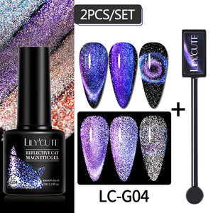 LILYCUTE 7ML 9D Cat Magnetic Gel Polish Set Semi Permanent Soak Off UV LED Glitter Nails Magnet Stick Black Gel Needed