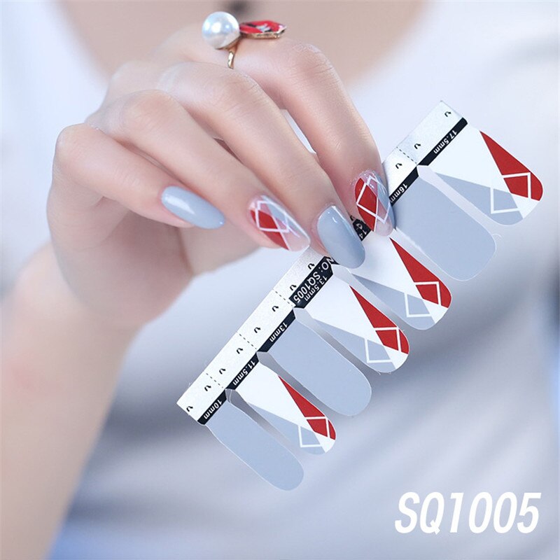 1sheet Korean Nail Polish Strips DIY Waterproof Nail Wraps Mixed Patterns Full Nail Patch Adhesive for Women Nail Art Stickers