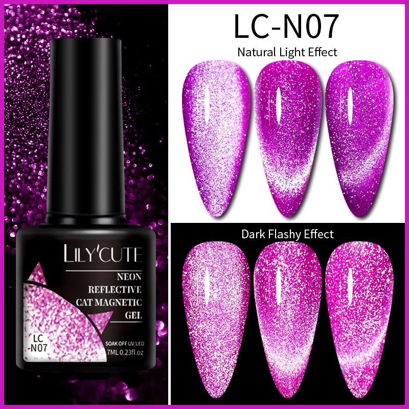 LILYCUTE 7ml 9D Reflective Cat Magnetic Gel Nail Polish Glitter Vernis Semi Permanent Soak Off Magnetic UV Gel Nail Art Gel