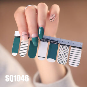 1sheet Korean Nail Polish Strips DIY Waterproof Nail Wraps Mixed Patterns Full Nail Patch Adhesive for Women Nail Art Stickers