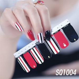 1sheet Korean Nail Polish Strips DIY Waterproof Nail Wraps Mixed Patterns Full Nail Patch Adhesive for Women Nail Art Stickers