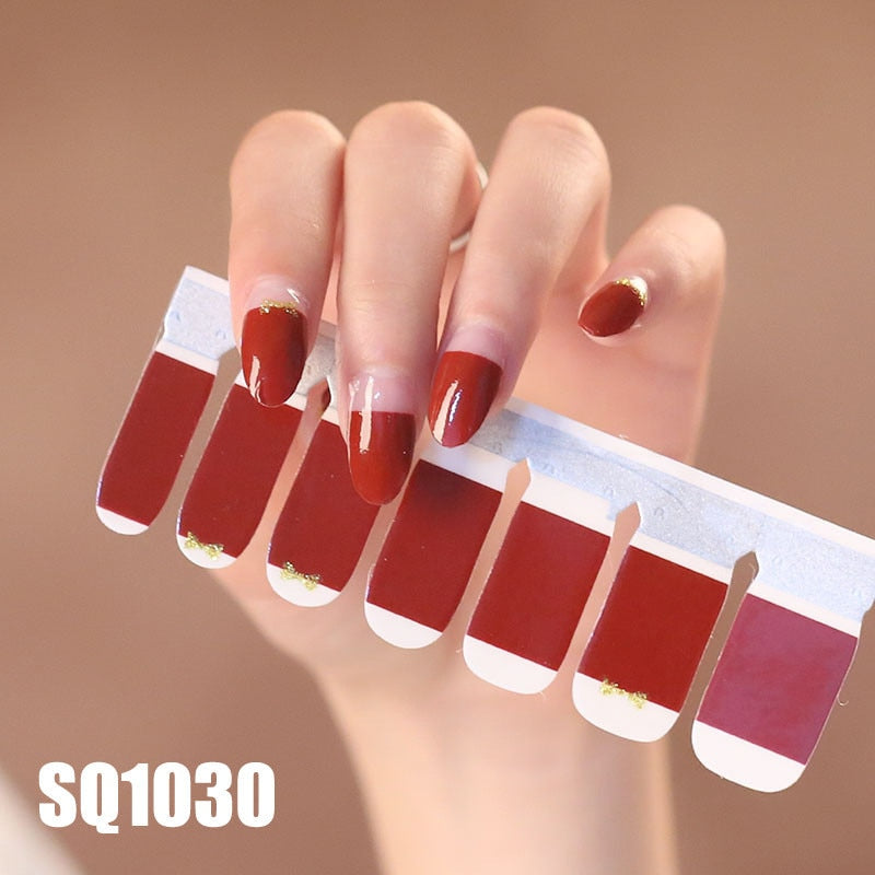 1sheet Korean Nail Polish Strips DIY Waterproof Nail Wraps Mixed Patterns Full Nail Patch Adhesive for Women Nail Art Stickers