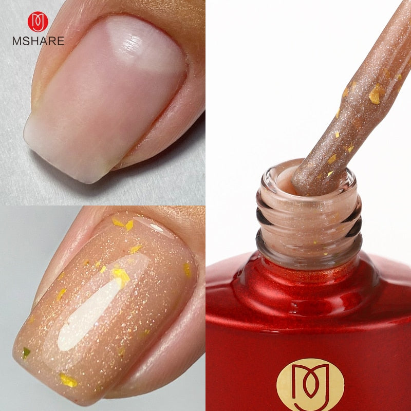 MSHARE Milky Pink Rubber Base Gel Glitter Camouflage Color Coat Nude Brown Soak Off Nails Gels Varnish Lacquer 10ml UV LED Gel