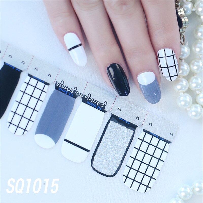 1sheet Korean Nail Polish Strips DIY Waterproof Nail Wraps Mixed Patterns Full Nail Patch Adhesive for Women Nail Art Stickers