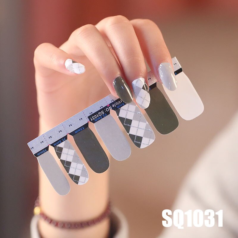 1sheet Korean Nail Polish Strips DIY Waterproof Nail Wraps Mixed Patterns Full Nail Patch Adhesive for Women Nail Art Stickers