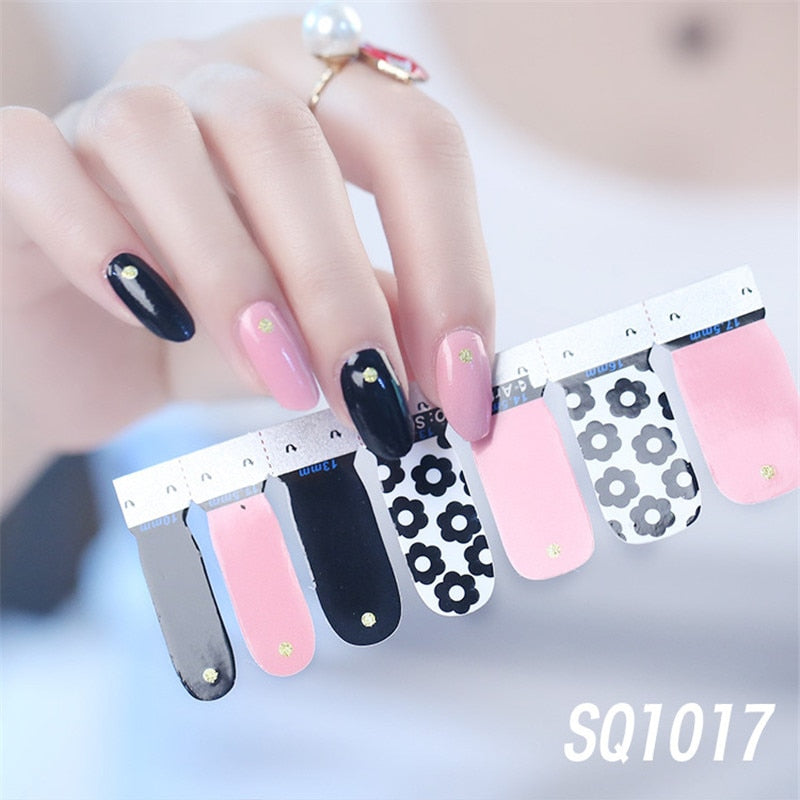 1sheet Korean Nail Polish Strips DIY Waterproof Nail Wraps Mixed Patterns Full Nail Patch Adhesive for Women Nail Art Stickers