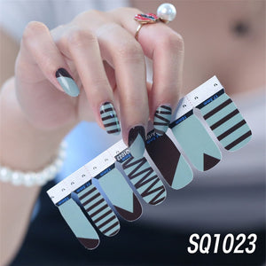 1sheet Korean Nail Polish Strips DIY Waterproof Nail Wraps Mixed Patterns Full Nail Patch Adhesive for Women Nail Art Stickers